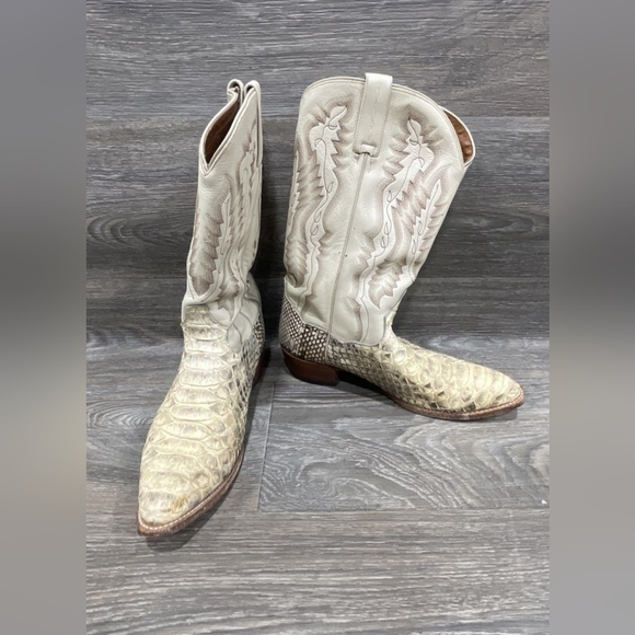 Dan Post Vintage Western Cowboy Boots with Snakeskin Python Animal Men 12.5 - Picture 4 of 8